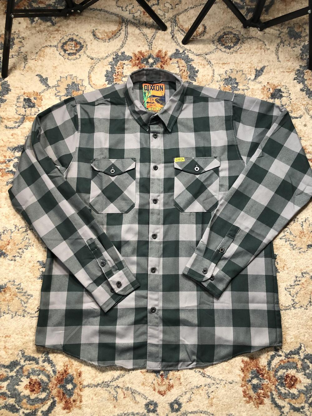DIXXON Flannel Shirt Mens 2XT Tall Green Gray Buffalo Plaid Long Sleeve Beeline